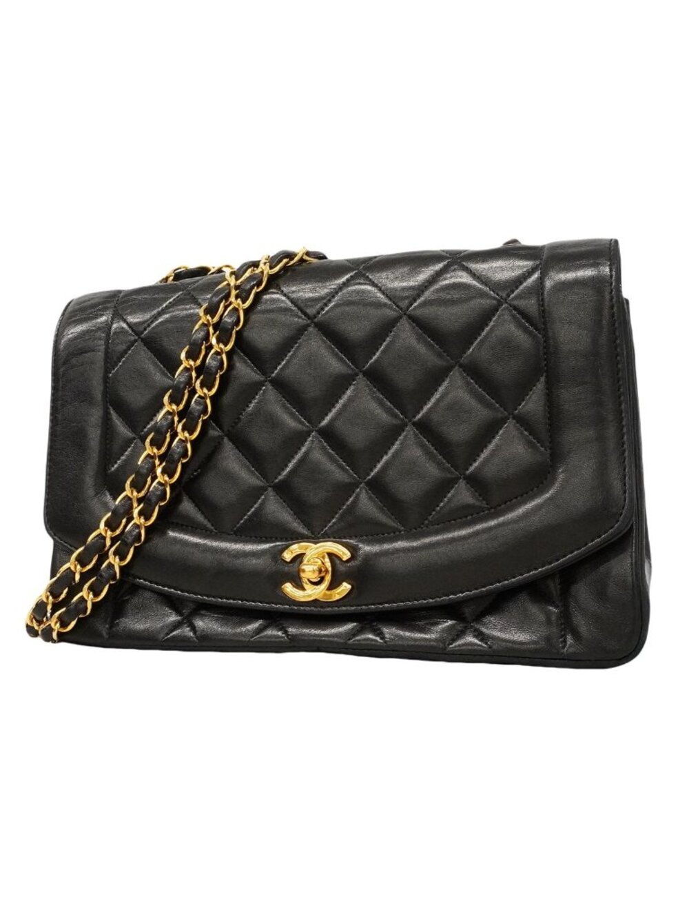 Chanel Shoulder Bag Diana Lambskin Black Gold